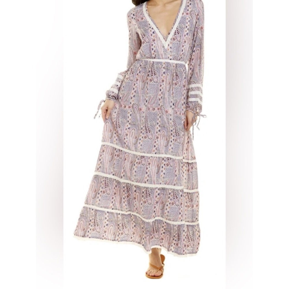 Melissa Odabash Kristen Maxi Dress Women S Pink Like New Paisley Tiered‎ Lace